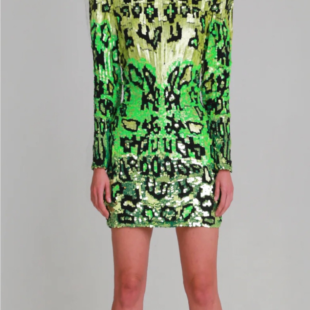 Elegant Green Sequin Long Sleeve Dress